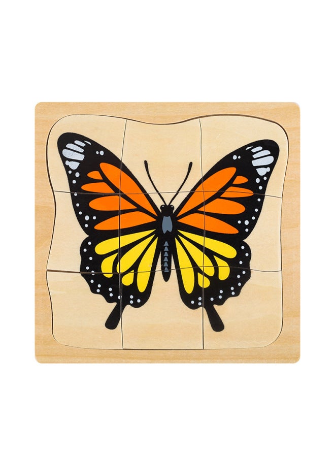 تعليم مبكر الحيوانات والنباتات مراحل نمو الرجال والنساء لغز خشبي متعدد الطبقات - اللون: عملية نمو الفراشة - Image 1